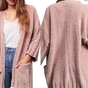 Anthropologie Moth‎ Dusty Rose Pink Chenille Oversized Cardigan.Size XS